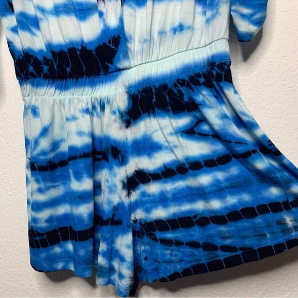 Young Fabulous & Broke 'Malik' Utility Blue Tie Dye Roll Tabbed Sleeves Romper - Picture 6 of 10